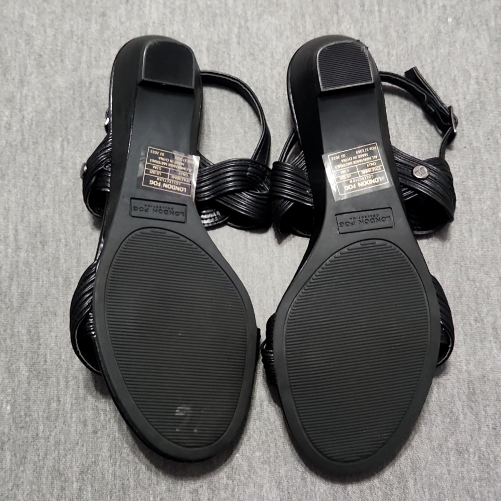 LONDON FOG Cally Vegan Faux Leather Black Kitten Heels Sandals Slippers Shoes - Picture 13 of 16